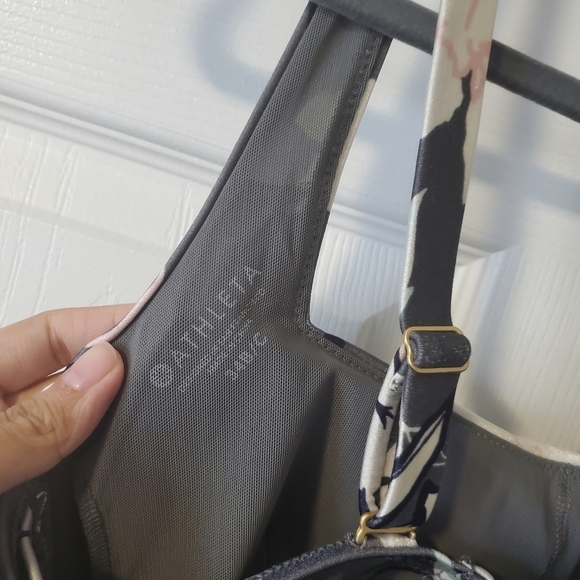 Athleta Aqualuxe Gray Floral Print Ruched Tankini Swim Top - Picture 10 of 10